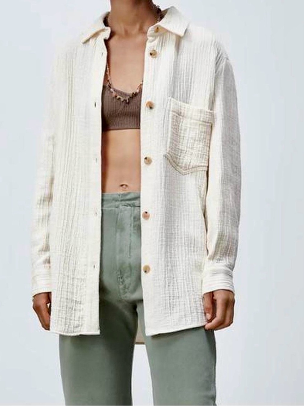 ZARA Cream Oversized Textured Overshirt/Jacket {XSmall}